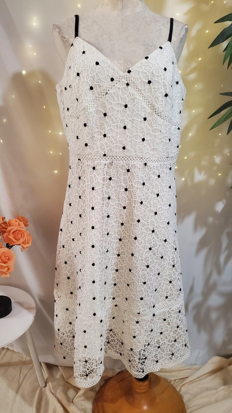 Antonio Melani Urma Lace Polka Dot Midi Dress Womens Plus Size 14 Black White